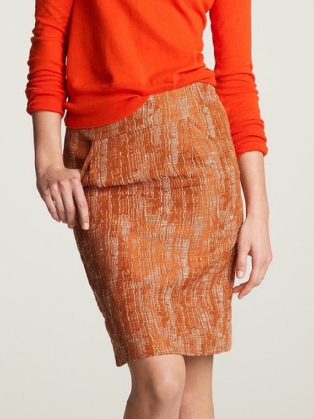 J Crew Rust Tweed Pencil Skirt- Size 6